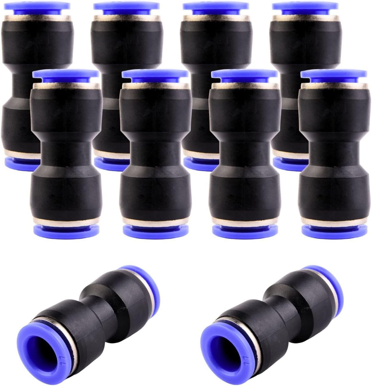 10 Gerade 11-mm-pneumatikverschraubungen – Kunststoff Und Pu – Werkzeuglose Schnellkupplung – Für Druckluft Und Automatisierung – Schwarz Und Blau