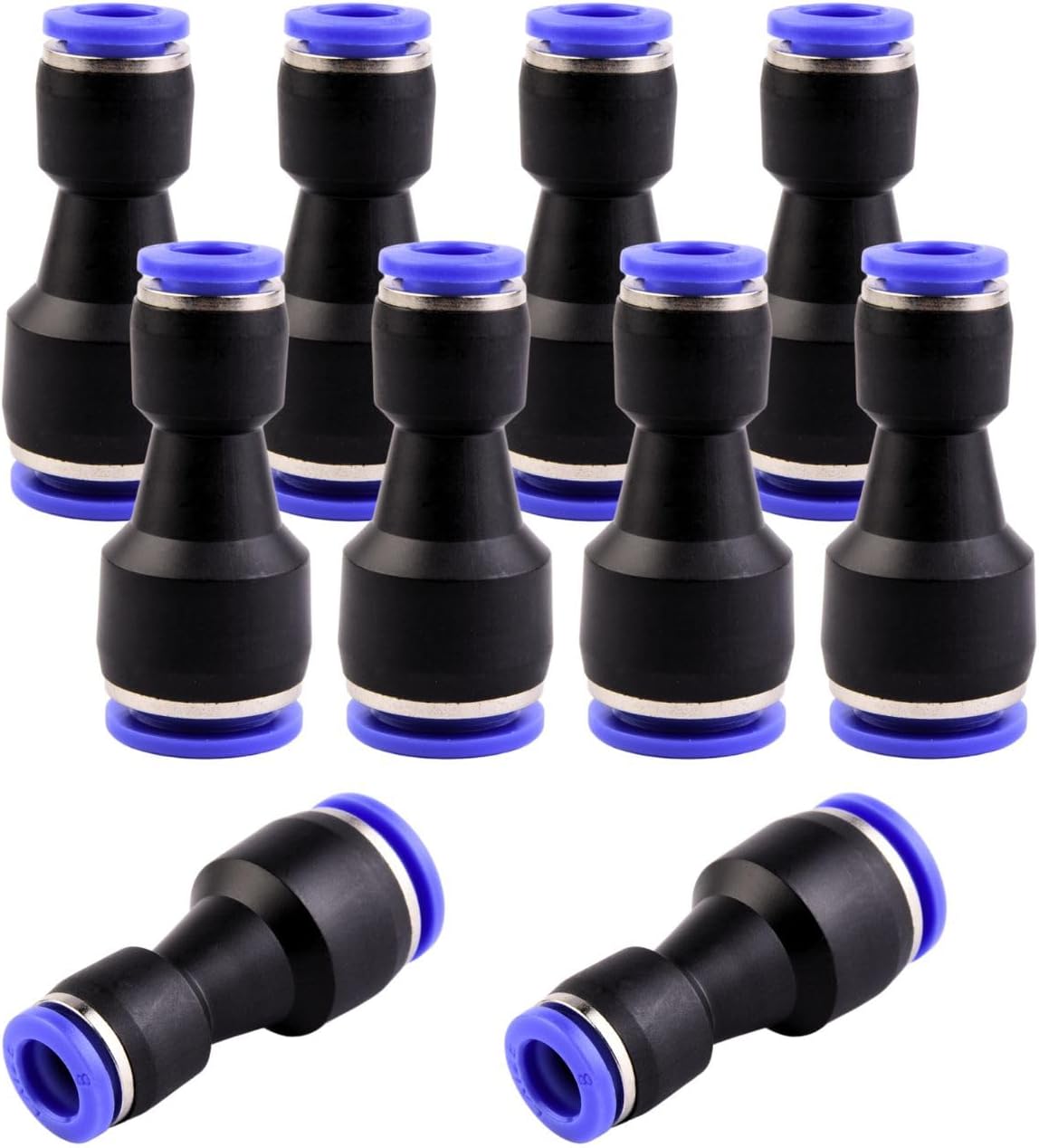 Pneumatik-fittings – 10er-pack – Kunststoff Und Pu – Reduzierstück 12 Mm Auf 8 Mm – Für Luft Und Wasser – Schwarz Und Blau
