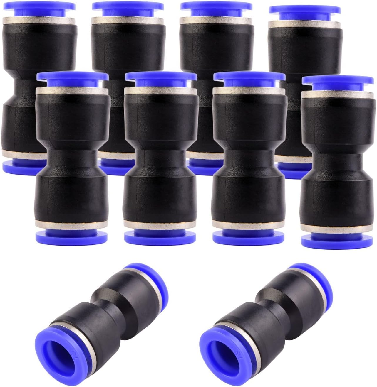 10 Pneumatische Verschraubungen 13 Mm – Schnellanschluss – Kunststoff Und Pu – Druckluftanschluss – Industrie Und Heimwerkerbedarf – Schwarz Und Blau