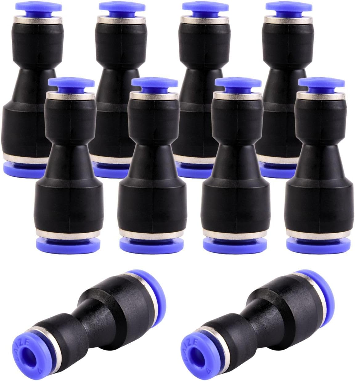 Pneumatik-schnellkupplungen – 10 Stück – Kunststoff Und Pu – Reduzierstück 8 Mm Auf 4 Mm – Für Druckluft Und Wasser – Schwarz Und Blau