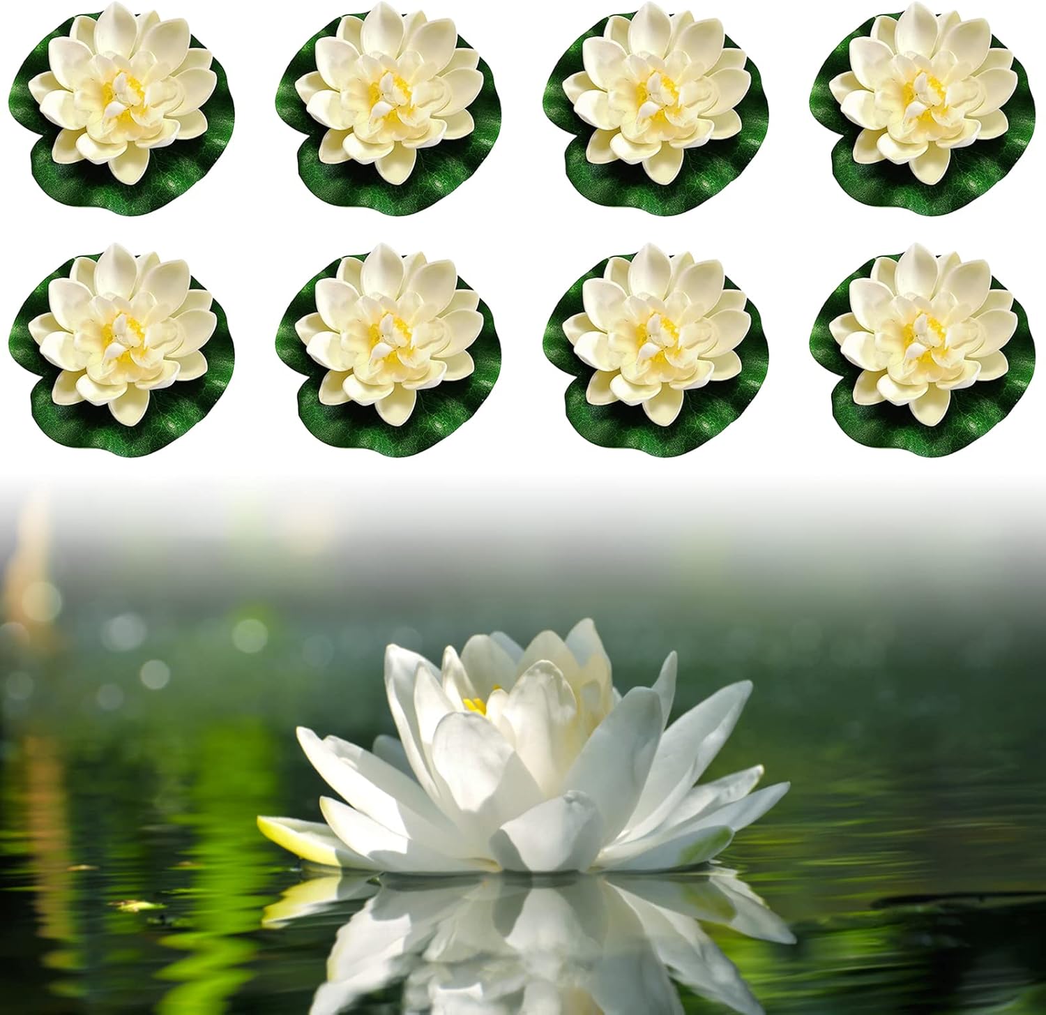 Set Mit 8 Künstlichen Seerosen – Realistische, Schwimmende Eva-schaumstoffeinlagen – Teich-, Pool- Und Gartendekoration – 10 Cm, Mehrfarbig