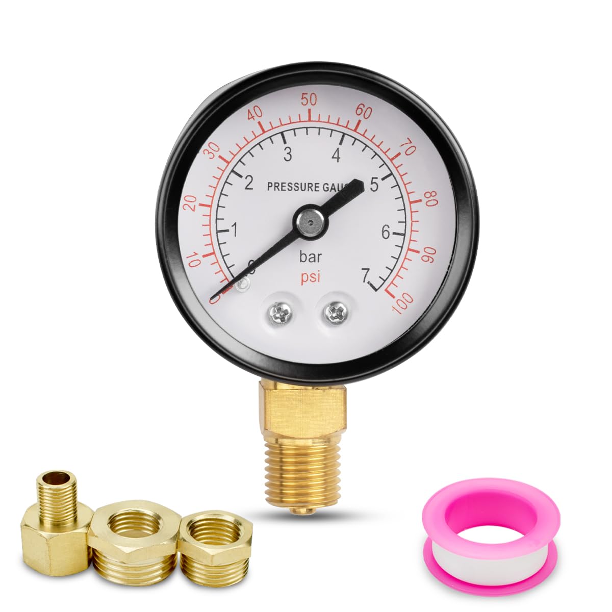 50-mm-pumpendruckmanometer – 1 Stück – Edelstahl Und Messing – Messbereich: 0–7 Bar Radial – Für Brunnen Und Nicht Korrosive Flüssigkeiten – Mit Gewindeanschlüssen