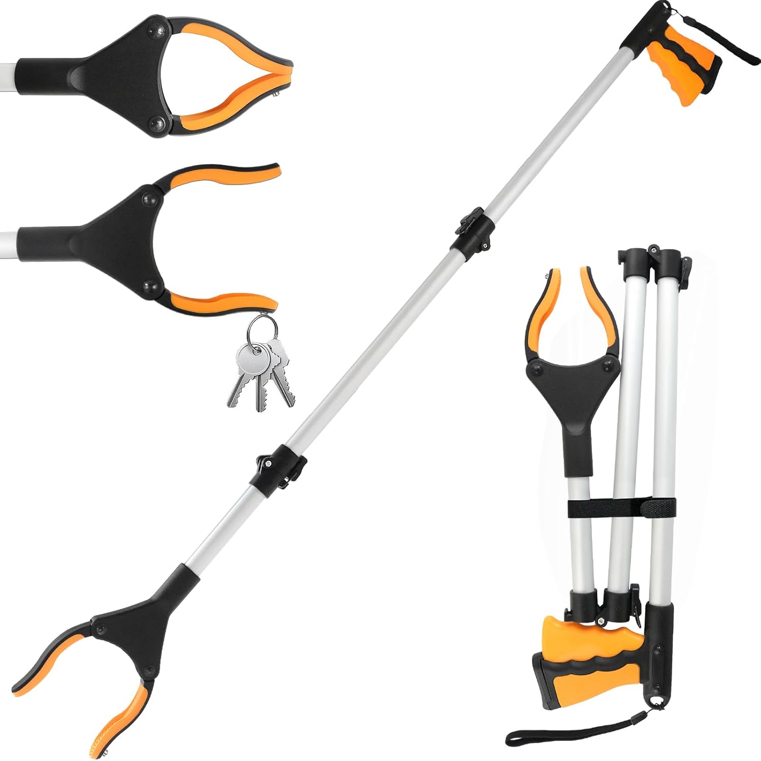 Teleskopgreifer – 108 Cm – Aluminium Und Kunststoff – Drehbarer Kopf Mit Magnet – Für Senioren Und Menschen Mit Eingeschränkter Mobilität – Orange