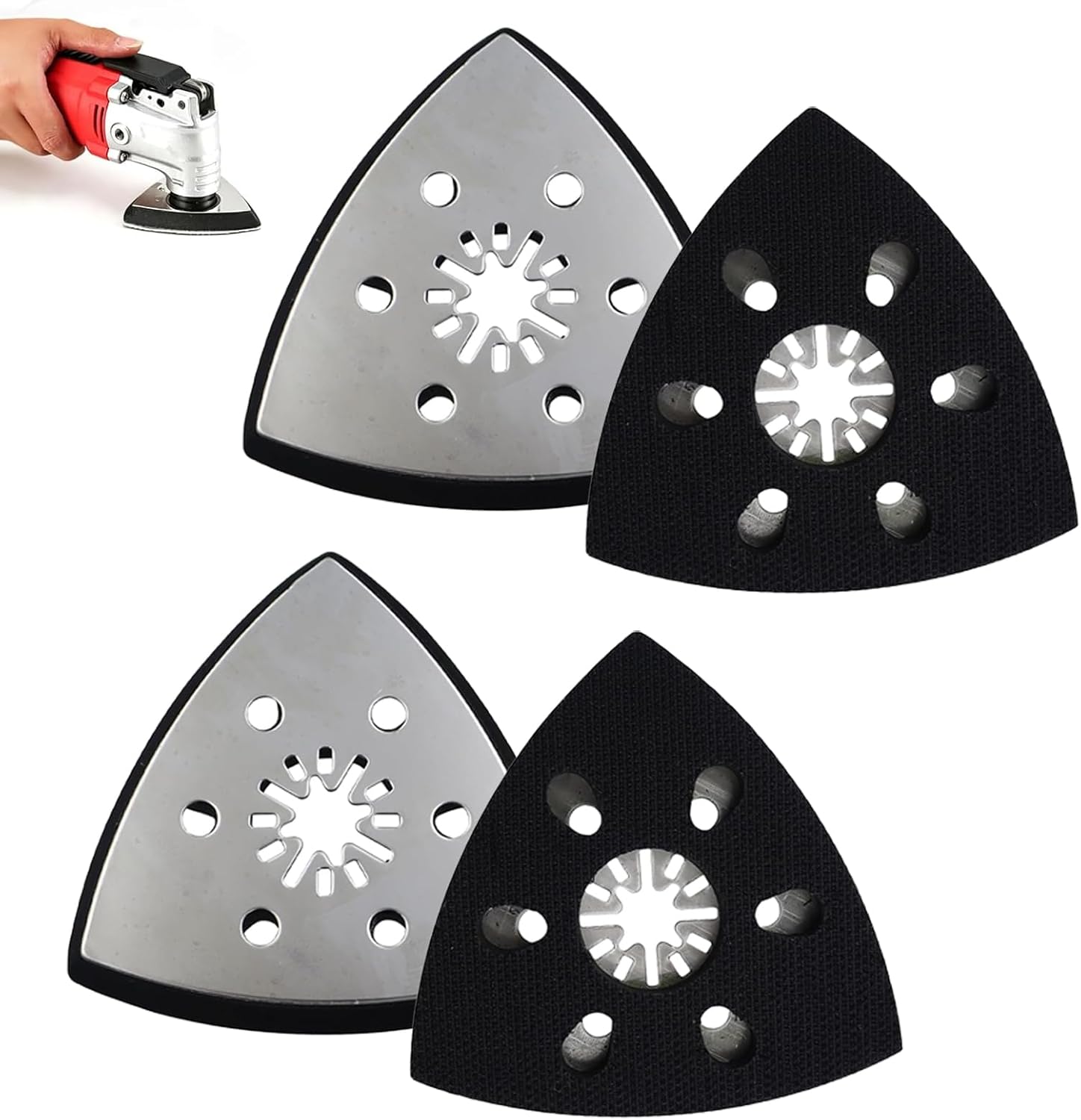 4-teiliges Set Dreieckiger Schleifpads (90 Mm) – Edelstahl – Schnellverschluss-eckaufsatz – Holz, Metall, Kunststoff – Multifunktionswerkzeug-zubehör