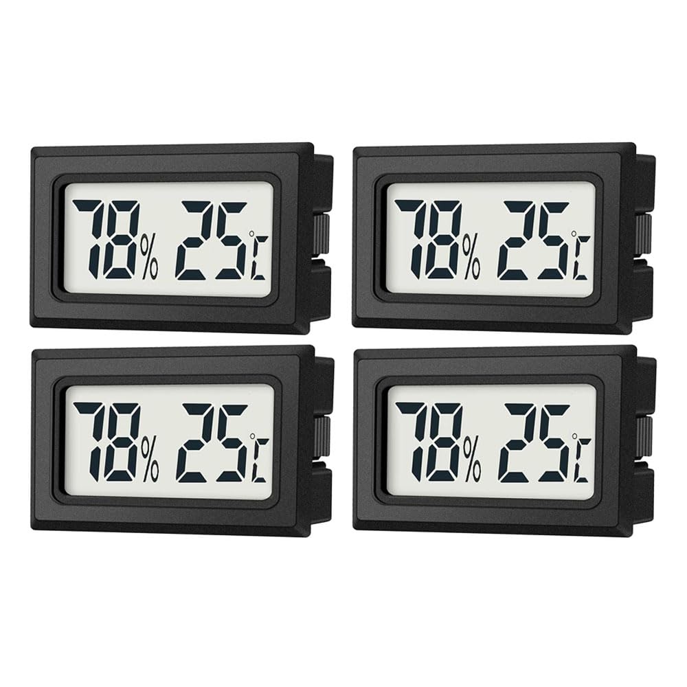 Set Mit 4 Mini-digitalthermometern/hygrometern, Für Den Einsatz In Gewächshäusern, Luftbefeuchtern Und Für Reptilien, Großes Lcd-display, Celsius-anzeige ℃ (4)