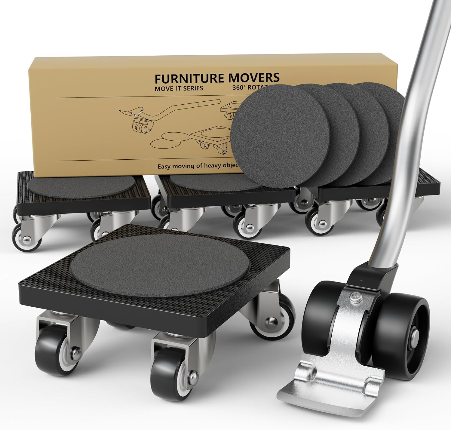 Schweres Möbeltransportset – 4 Weiche Tpe-rollen – Ergonomischer Hebel (227 Kg) – Für Sofas Und Haushaltsgeräte – Für Hartböden Und Fliesen