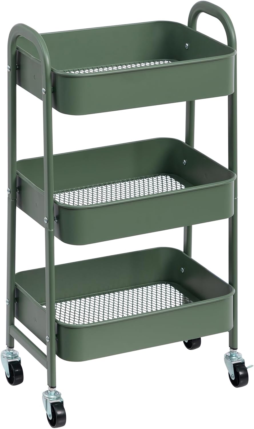 Metall-servierwagen – 1 Stück – Grasgrüner Stahl – 3 Verstellbare Ablagen – Küche, Bad, Büro – 40 X 30 X 70 Cm