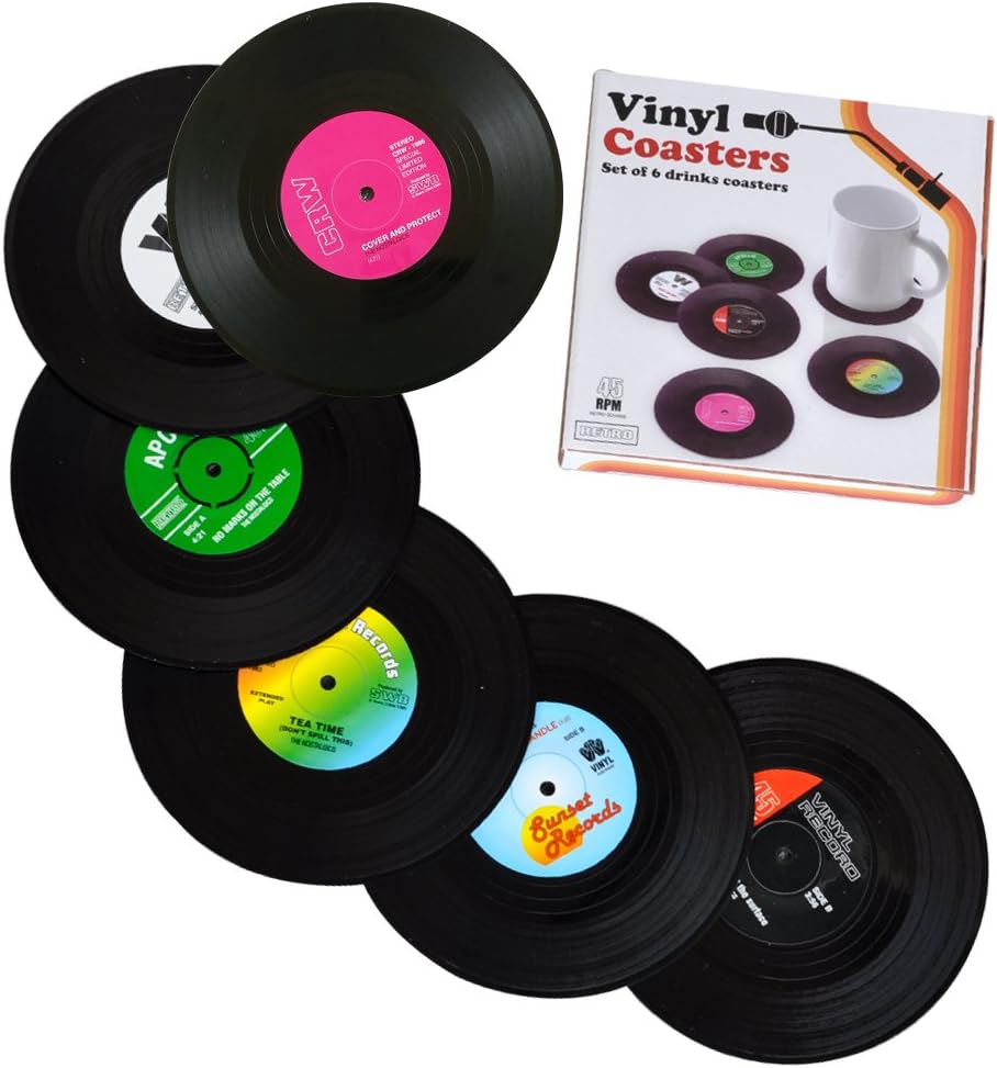 Retro-schallplattenuntersetzer – 6er-set – Robustes Kunstharz – Möbelschutz Und Wärmedämmung – Für Wohnzimmer, Bar, Küche – Durchmesser 10,2 Cm