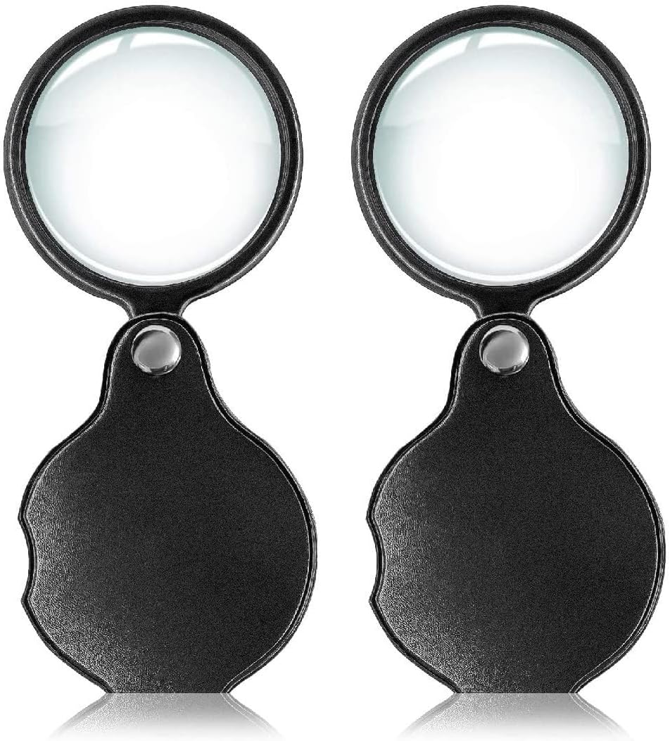 Faltbare Taschenlupe – 2er-pack – Optisches Glas Und Kunstleder – 15-fache Vergrößerung, 50 Mm Durchmesser – Zum Lesen Und Prüfen Für Senioren Und Berufstätige – Schwarz