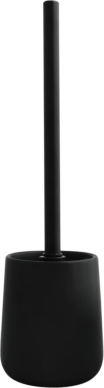 Wc-bürste Mit Halter – 1 Stück – Keramik Und Silikon – Hygienische Reinigung – Modernes Badezimmer – Mattschwarz, 10,4 X 38,8 Cm