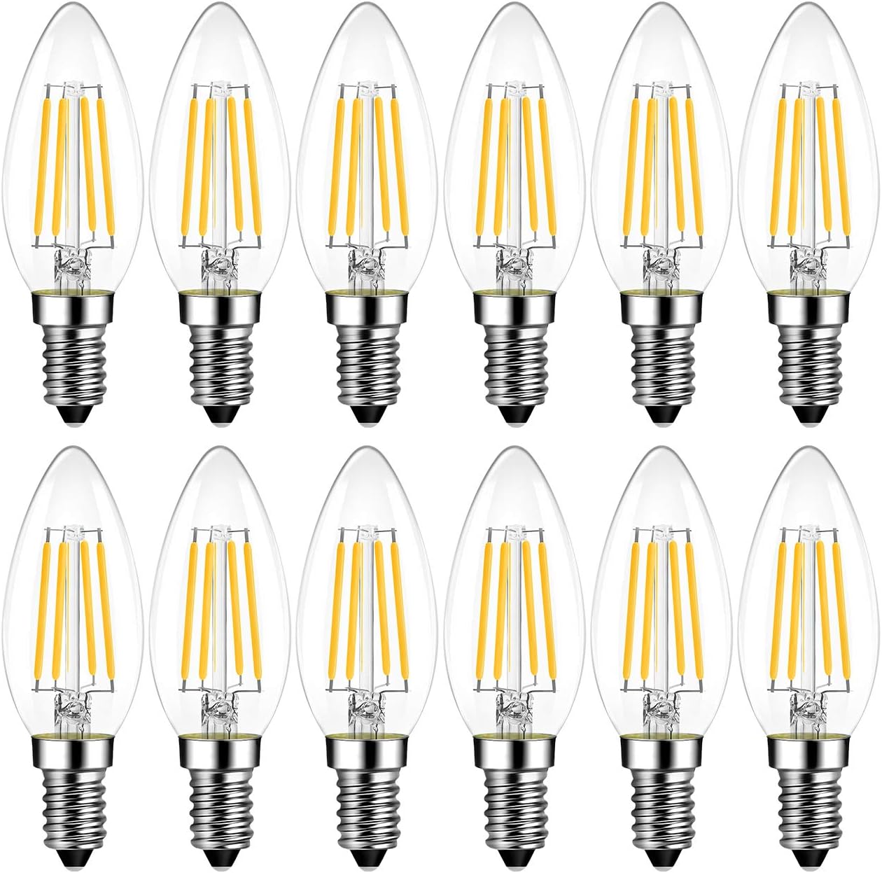 E14 C35 Led-filamentlampe, Warmweiß 2700 K, 4 W (entspricht 40 W), 470 Lumen, Lange Lebensdauer Für Kronleuchter Und Wandleuchten, 12er-packung