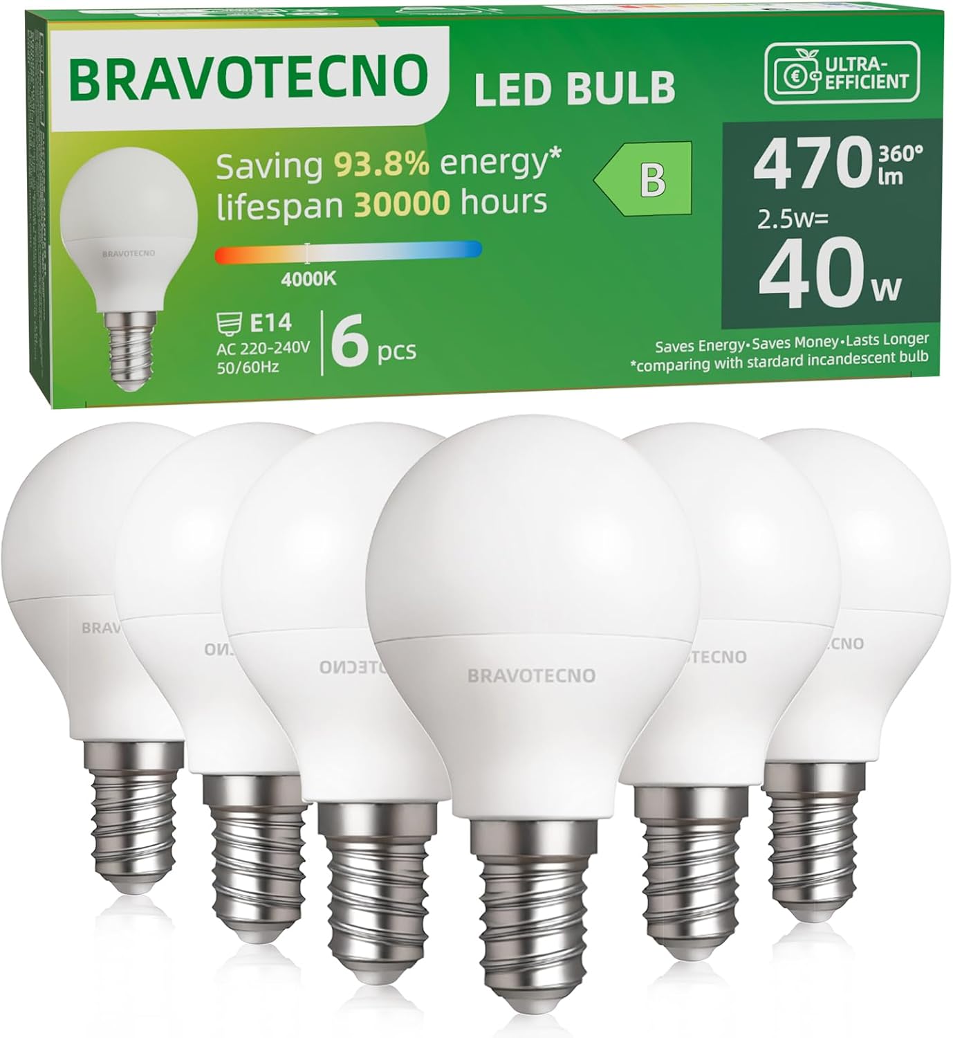 E14 Led-lampe, Neutralweiß 4000 K, Kleiner Schraubsockel, Energiesparklasse B, Flimmerfreies Licht, Ideal Für Wohnzimmer Und Küche, 6er-pack