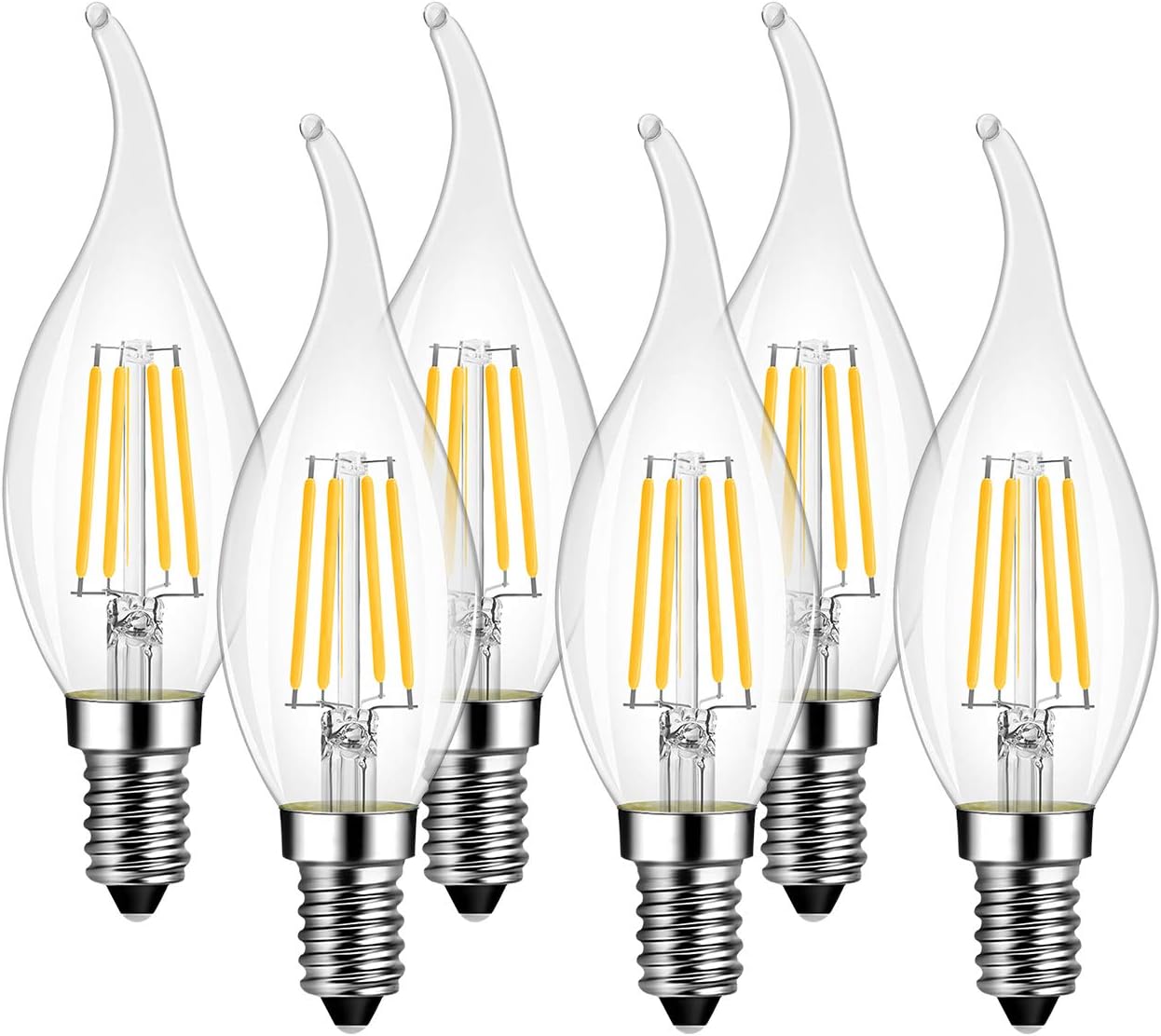 E14 Vintage-led-glühbirne, 4 W, Warmweiß (2700 K, Entspricht 40 W), Klares Glas, Für Kronleuchter Und Wandleuchten, 6er-pack