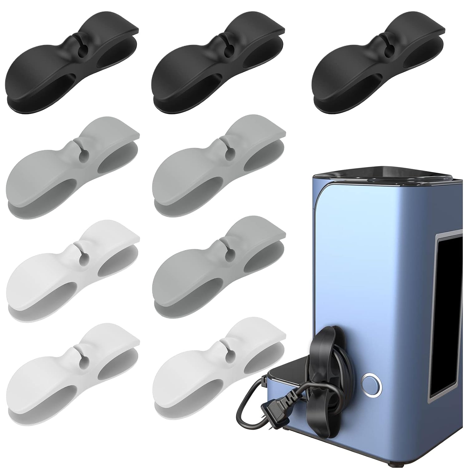 Kabelbinder – 9 Stück – Weiches Silikon – Stark Klebend – Für Küche Und Büro – Weiß, Grau, Schwarz