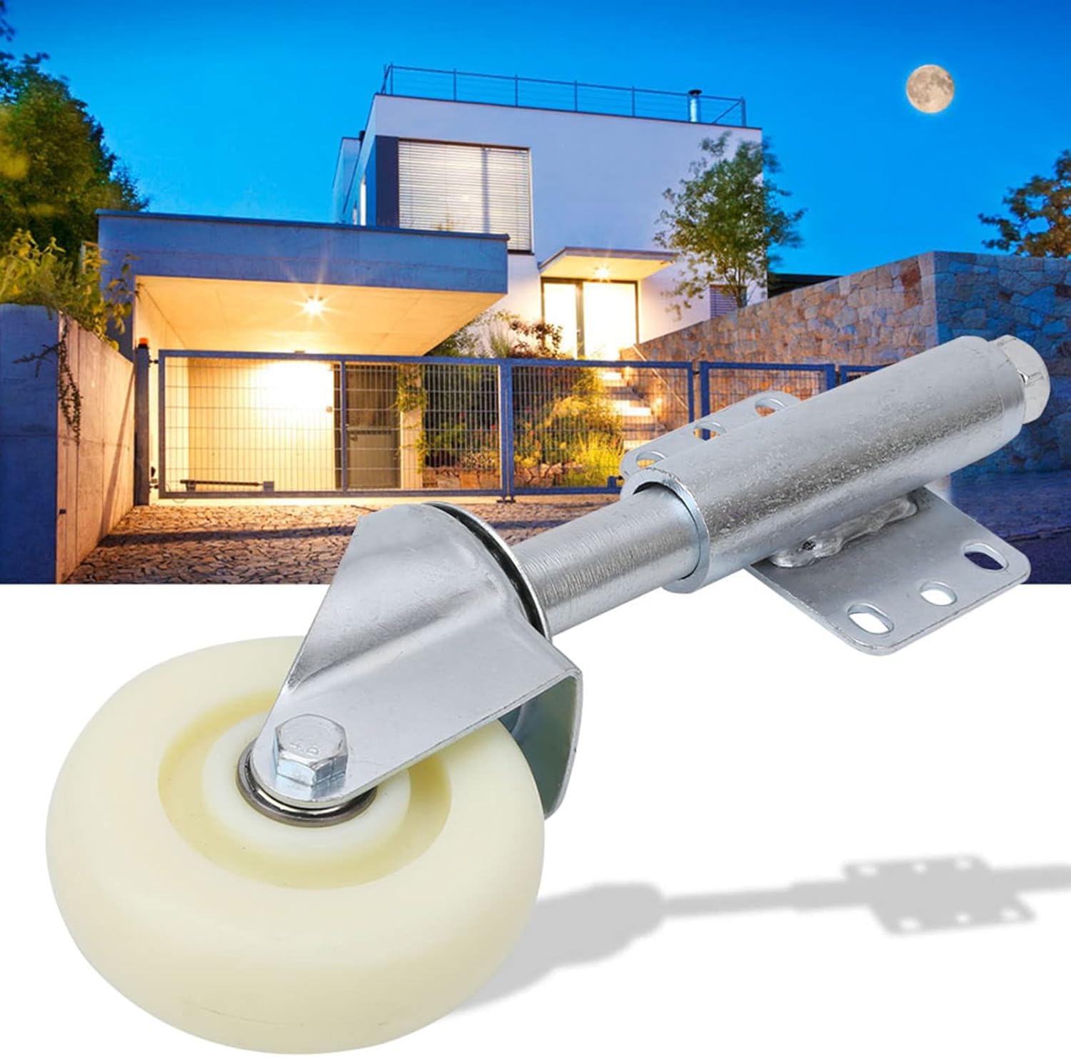 Federbelastetes Torrad – 1 Stück – Nylon Und Verzinktes Metall – 360° Drehbar – Tragkraft 200 Kg – Für Holz- Und Metalltore Im Außenbereich – 100 Mm Durchmesser
