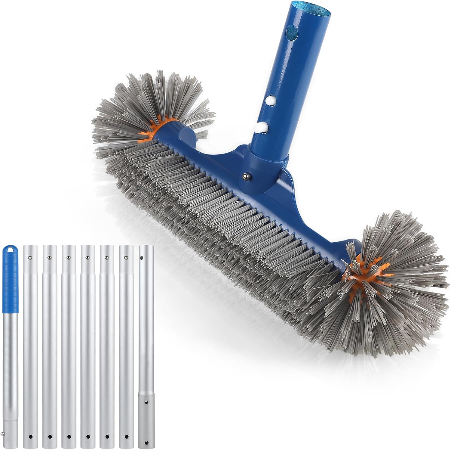 Runde Poolbürste (32 Cm) Mit 2,7 M Langem Teleskopstiel Aus Aluminium Für Poolfolien, Abnehmbare Poolbürste, Robuste Bodenbürste Für Gfk-pools, Badezimmer Und Pooltreppen