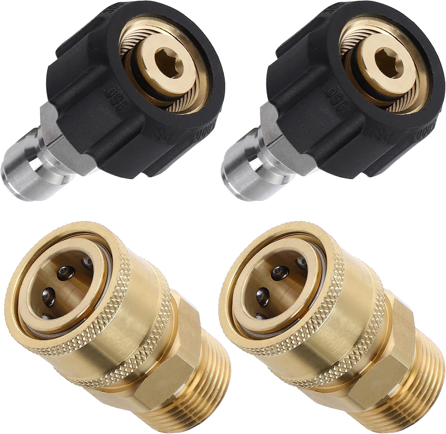 Hochdruckadapter-set – 4-teilig – Robuster Stahl – M22 14 Mm Auf 3/8" Schnellkupplung – Für Die Reinigung Von Außenbereichen Und Terrassen – Kompatibel Mit 350 Bar
