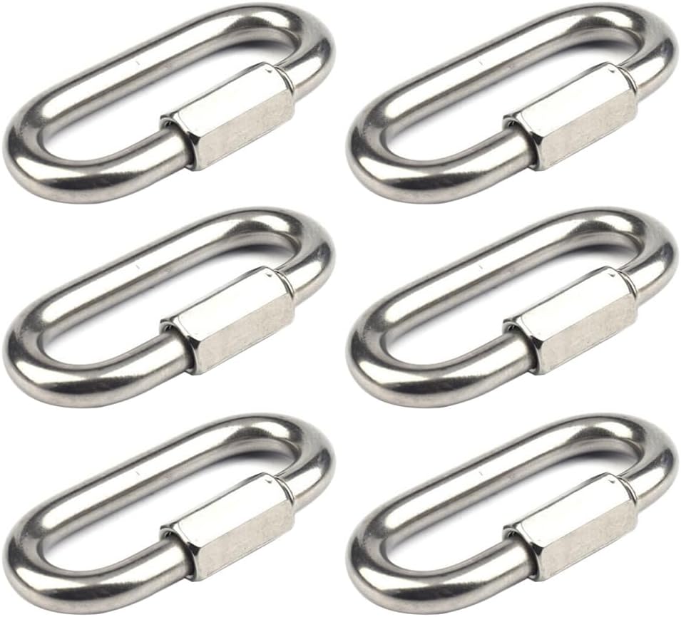 M8-schraubkarabiner – 6er-pack – Edelstahl 304 – Sicherer Mutterverschluss – Für Seile, Ketten Und Outdoor-ausrüstung – 73,5 X 35,5 Mm, Silber