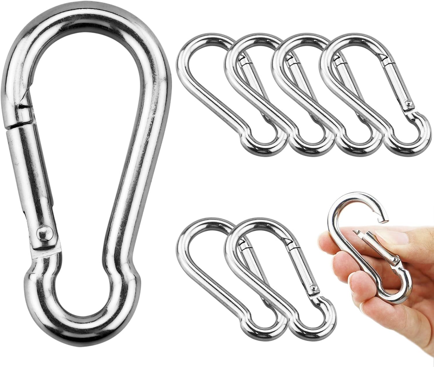 M8 Edelstahl-karabiner – 8er-pack – Edelstahl 304 – Tragkraft: 250 Kg – Camping & Heimwerken – 80 X 8 Mm