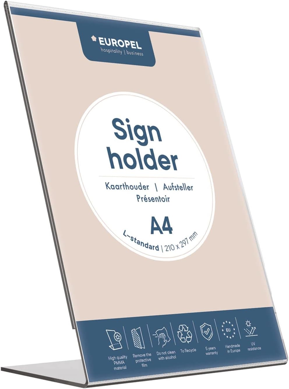 Europel Tischaufsteller, L-standard, A4-format, Hochformat, Dokumentenhalter, Menü- Und Flyerhalter, Transparentes Acrylglas, Für Restaurants, Hotels, Konferenzen Und Empfänge, Freistehend