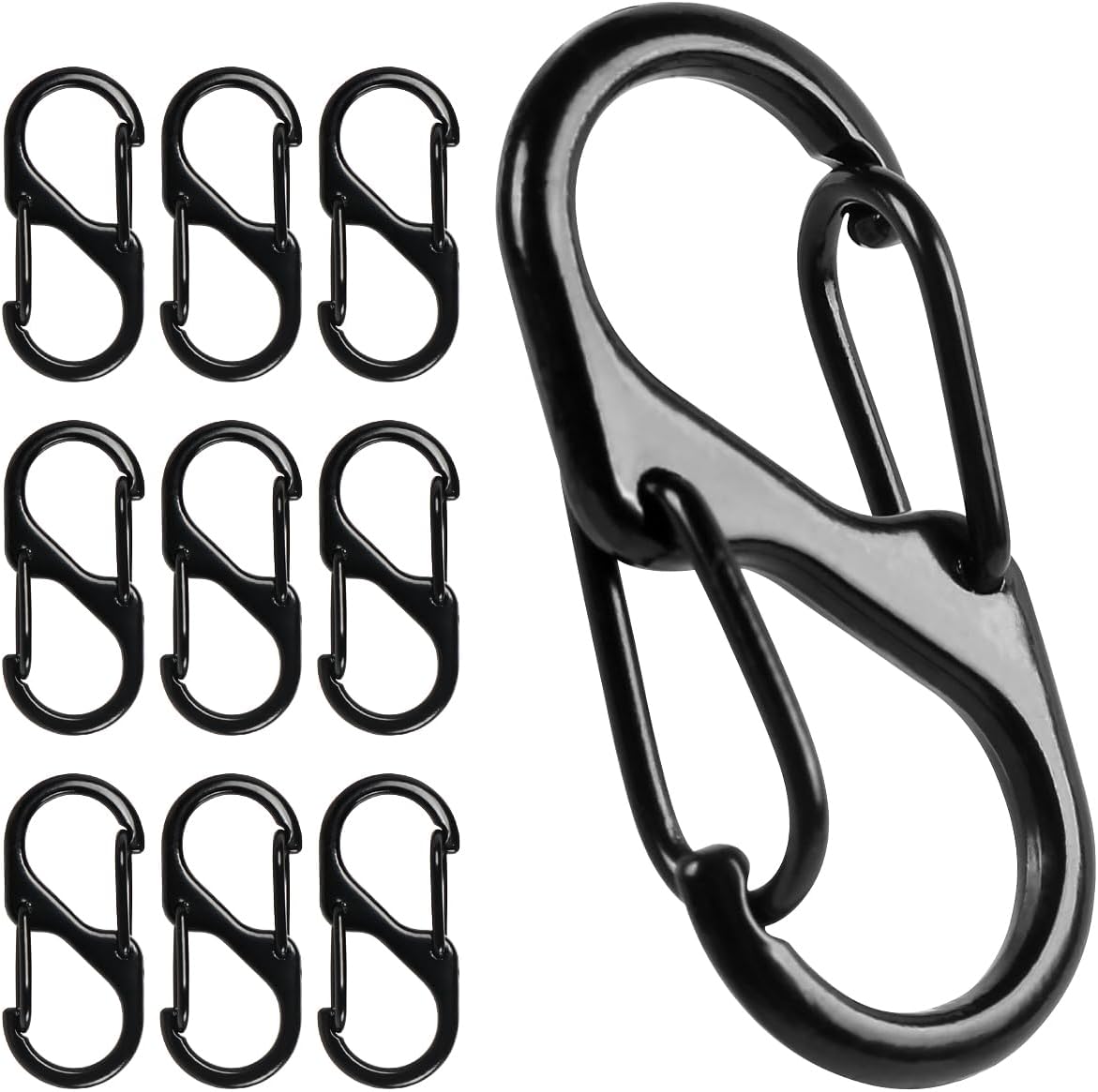 S-förmiger Karabiner – 10er-pack – Zinklegierung – Doppelfeder 32 Mm – Camping, Wandern, Angeln – Kompakt, Schwarz