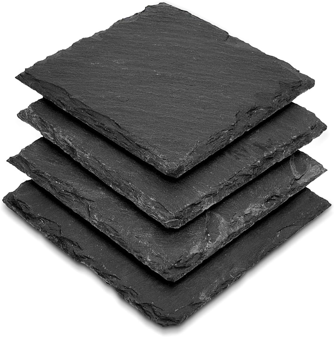 Schieferuntersetzer – 4er-set – Naturfarben, Quadratisch, 10 Cm – Rutschfest – Ideal Für Vorspeisen Und Hauptgerichte – Schwarz, 10 X 10 Cm