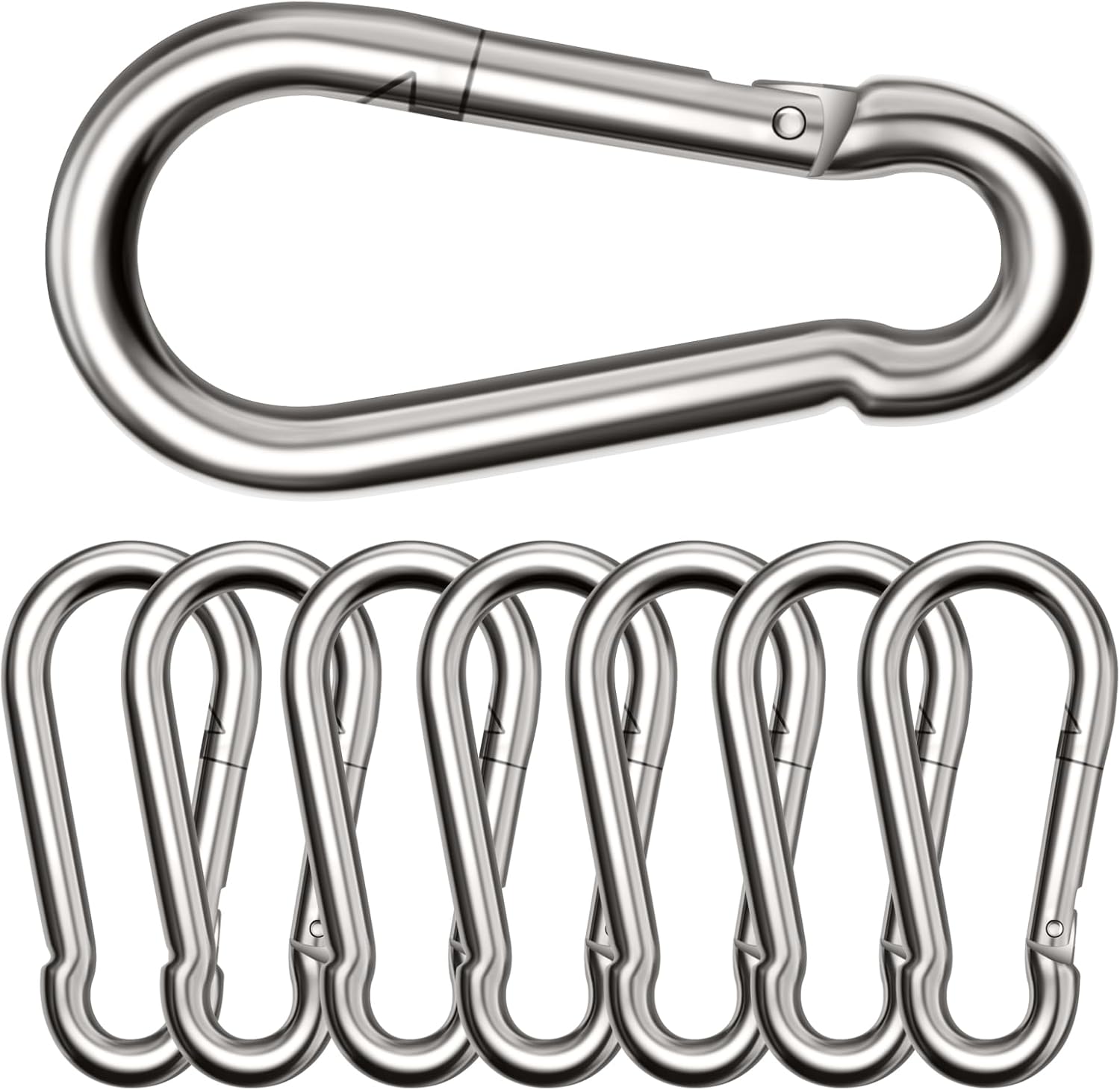 Set Mit 8 Großen Karabinern, Ø 8 X 80 Mm, Maximale Traglast 300 Kg, Rostfrei, Verzinkt, Langlebig. Für Rucksäcke, Hundeleinen, Hängematten, Camping, Angeln, Markisen Usw.