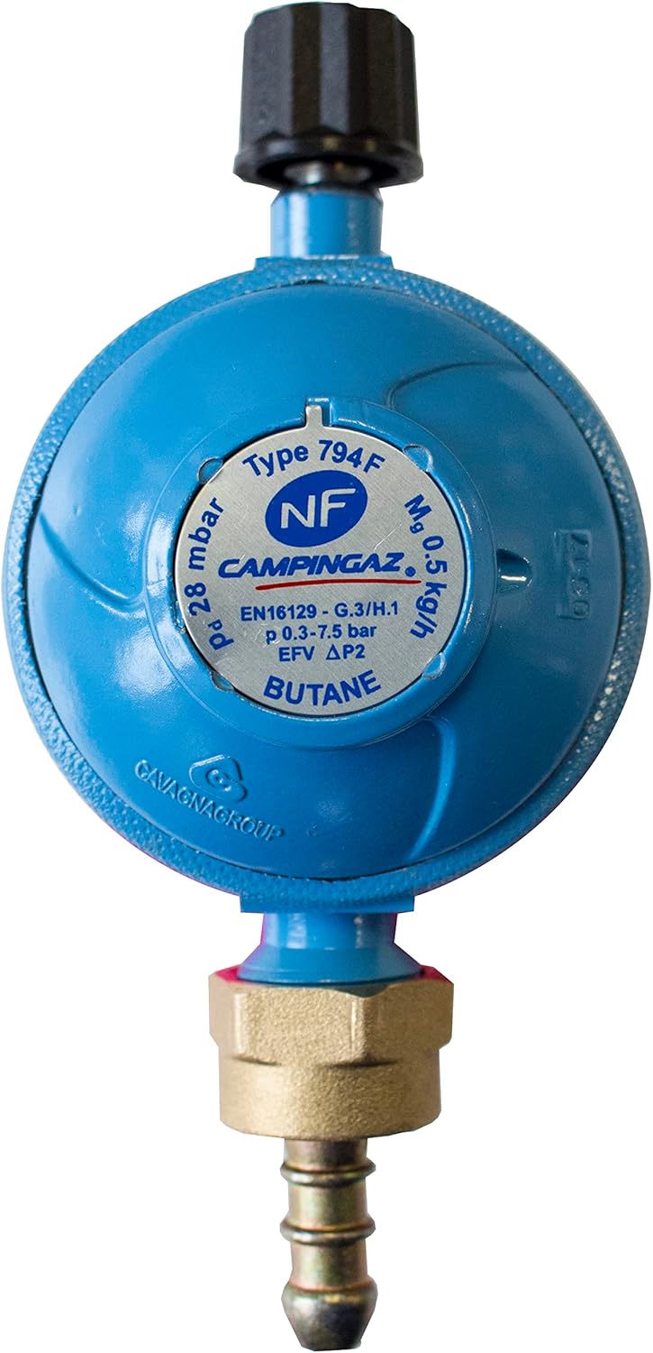 Gasreglerventil 28 Mbar – 1 Stück – Metall – Durchflussrate 500 G/h – Für Campingaz-zylinder – Für Den Außenbereich