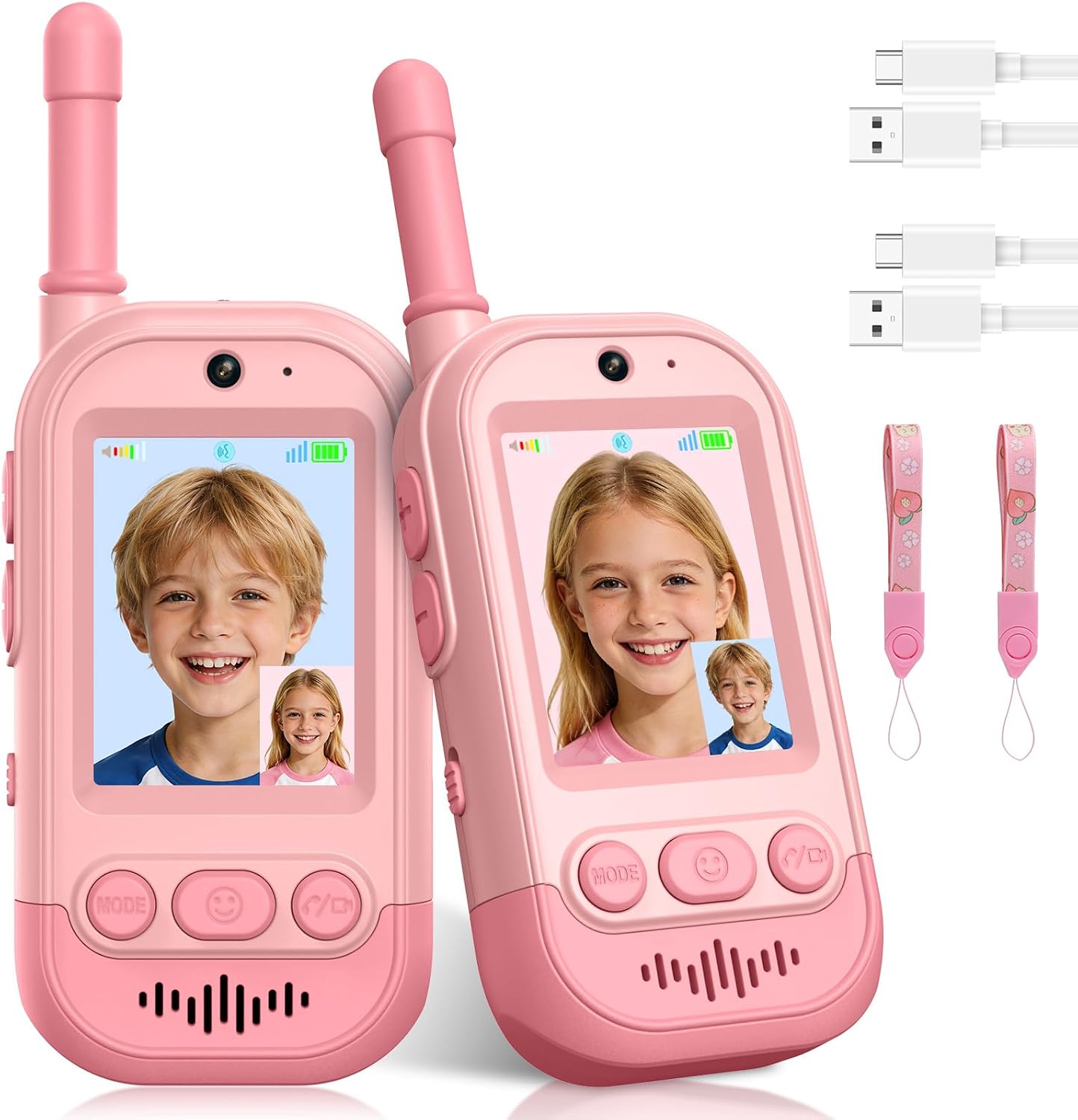 Video-walkie-talkies Für Kinder – 2er-pack – Wiederaufladbar – Große Reichweite 400 M – Für Drinnen Und Draußen Geeignet