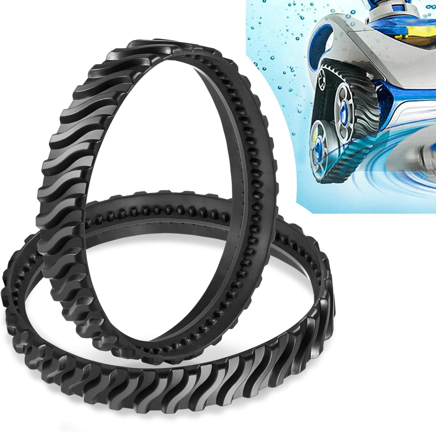 R0526100 Radstreifen-set (2 Stück) – Kompatibel Mit Zodiac Baracuda Mx6, Mx8, Elite Und Mx9 – Ersatzteile Für Poolroboter – Strapazierfähiges Gummi – Schwarz