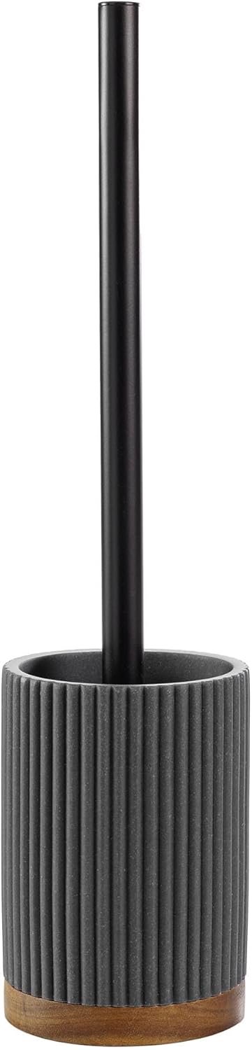 Wc-bürste – 1 Stück – Polyresin Und Akazie – Elegantes Anthrazit-design – Für Moderne Badezimmer – 9,1 X 38,5 Cm