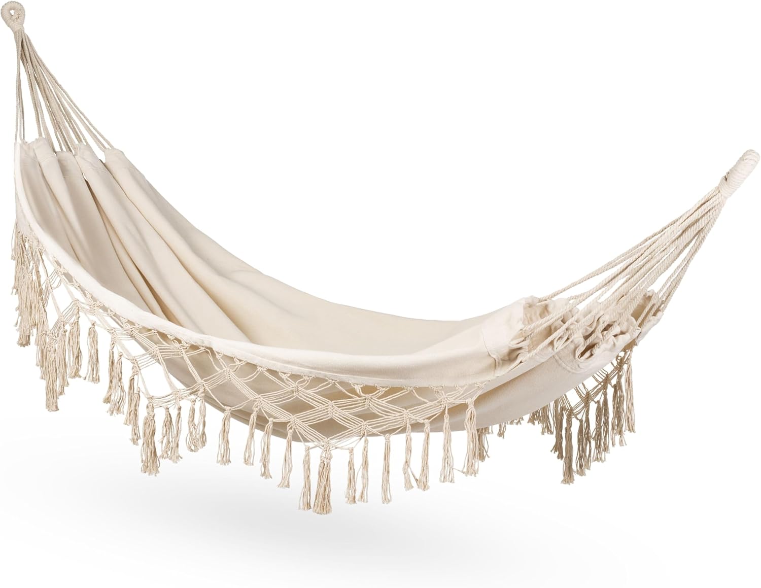 Hängematte – 1 Stück – Geflochtene Baumwolle – Belastbarkeit: 250 Kg – Für Drinnen Und Draußen – 200 X 150 Cm – Beige