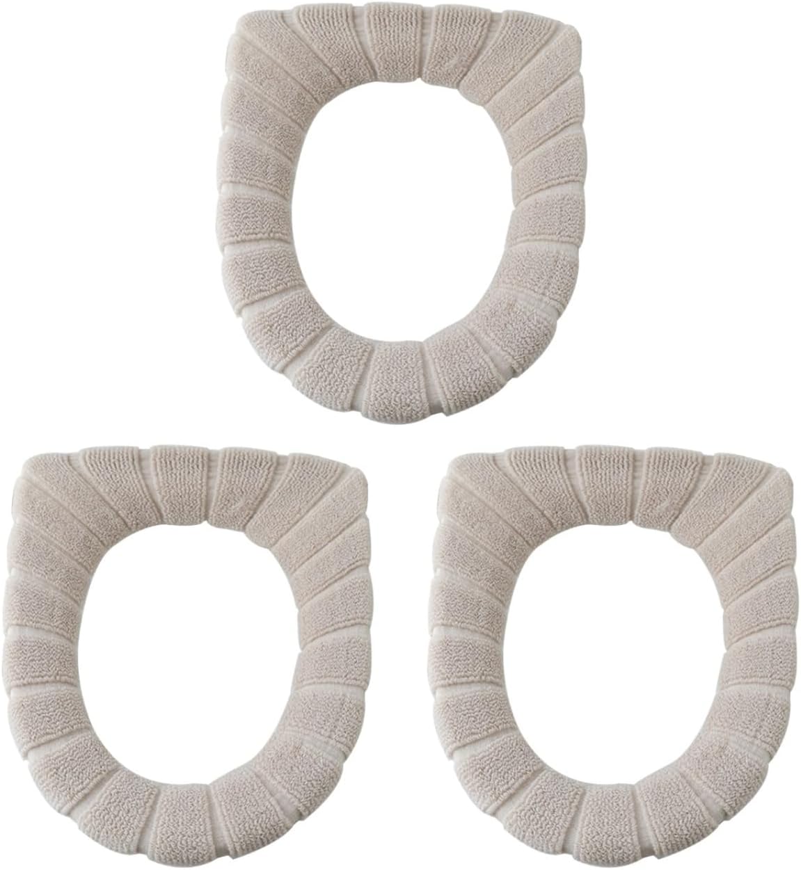 3er-set Dehnbare Wc-sitzbezüge – Dickes, Waschbares Material – Warmer Komfort Fürs Badezimmer – Beige