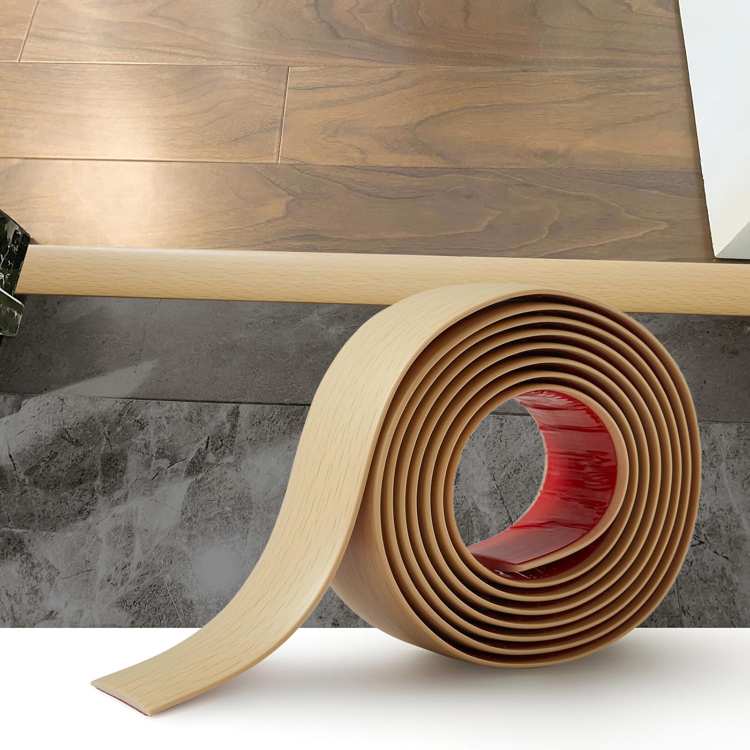 Selbstklebende Übergangsleiste – 2 M – Pvc In Holzoptik – Wasserdichter Bodenübergang – Für Wohnzimmer Und Küche – 4 Cm – Beige