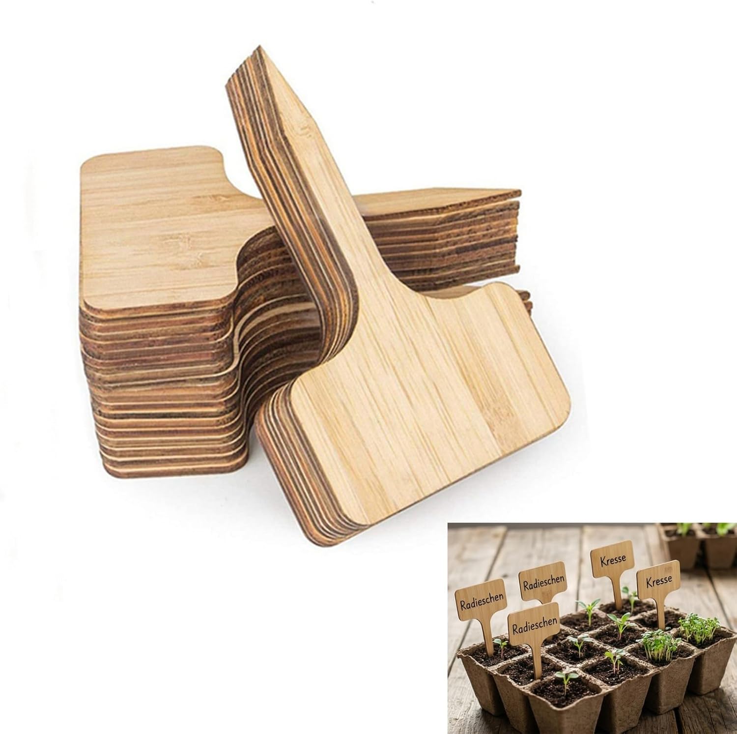 Gartenetiketten Aus Bambus – 40 Stück – Naturholz – Saatgut- Und Pflanzenkennzeichnung – Gemüsegarten Für Balkon Und Terrasse – 6 X 10 Cm