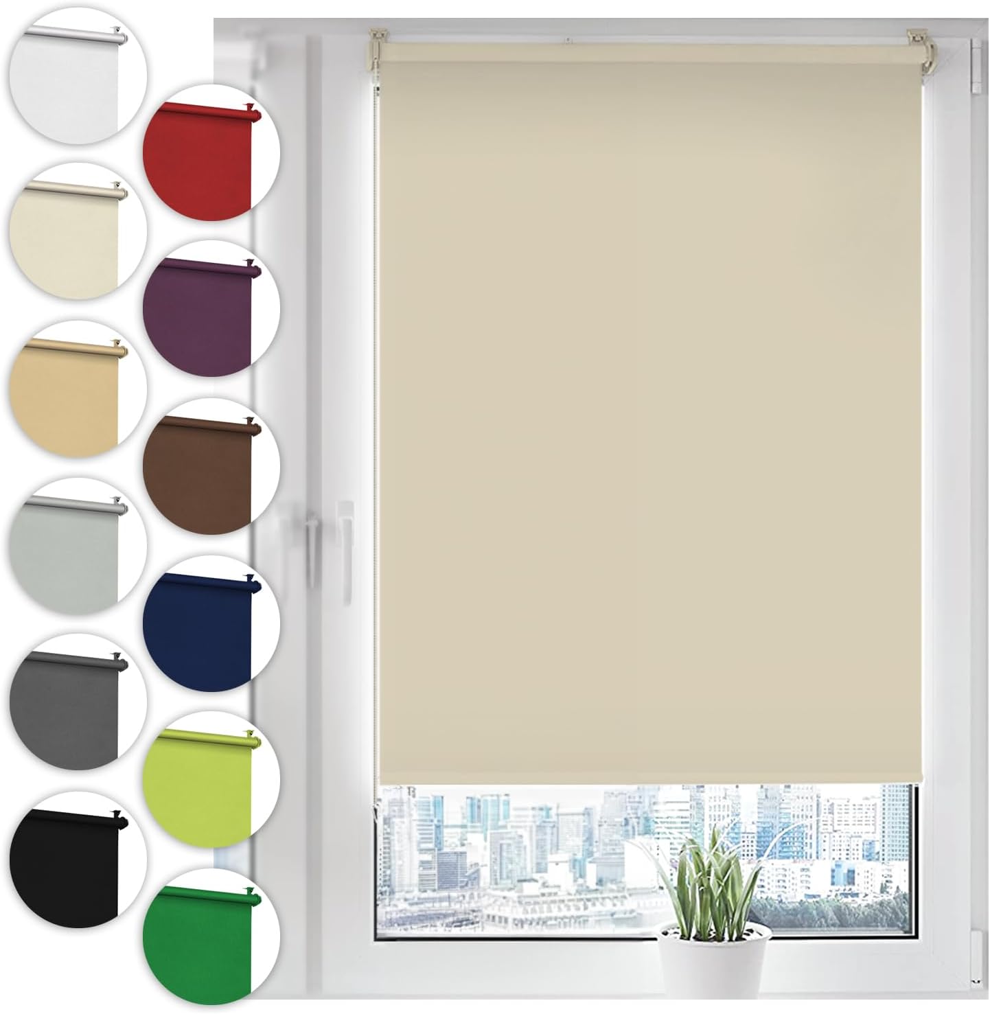 Verdunkelungsrollo – 1 Stück – Cremefarbenes Polyester – Kein Bohren Erforderlich – Wohnzimmer, Schlafzimmer, Badezimmer – 70 X 130 Cm