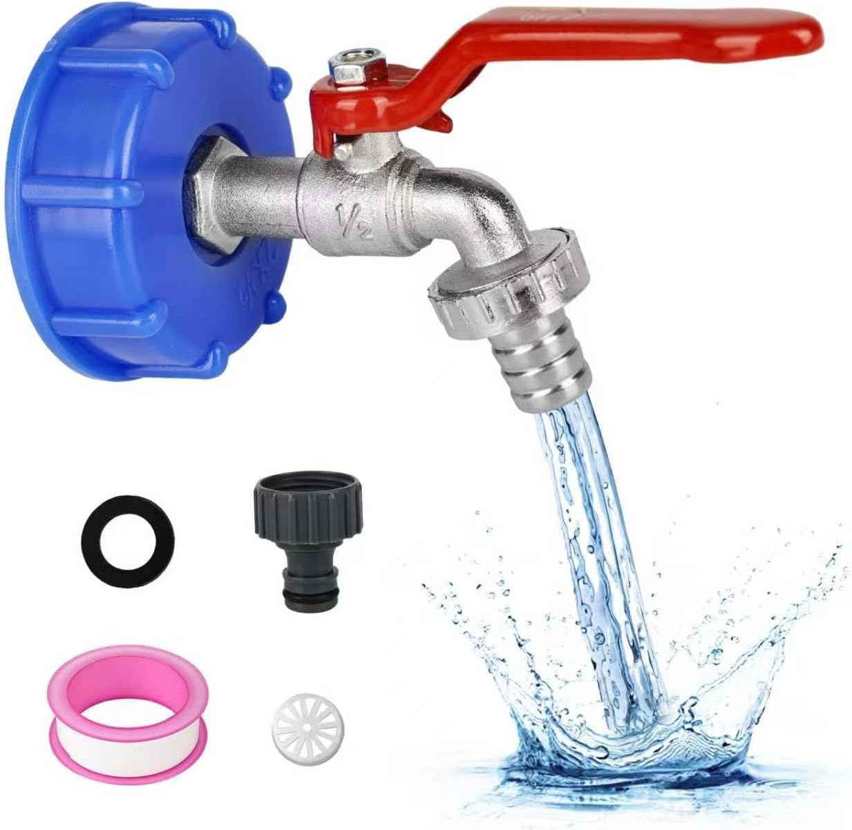 1000-liter-tankhahn – 1 Stück – Aluminium-messing-legierung – Wasserdichter S60x6-anschluss – Für Garten Und Industrie – Blau, 13 X 9 X 6 Cm