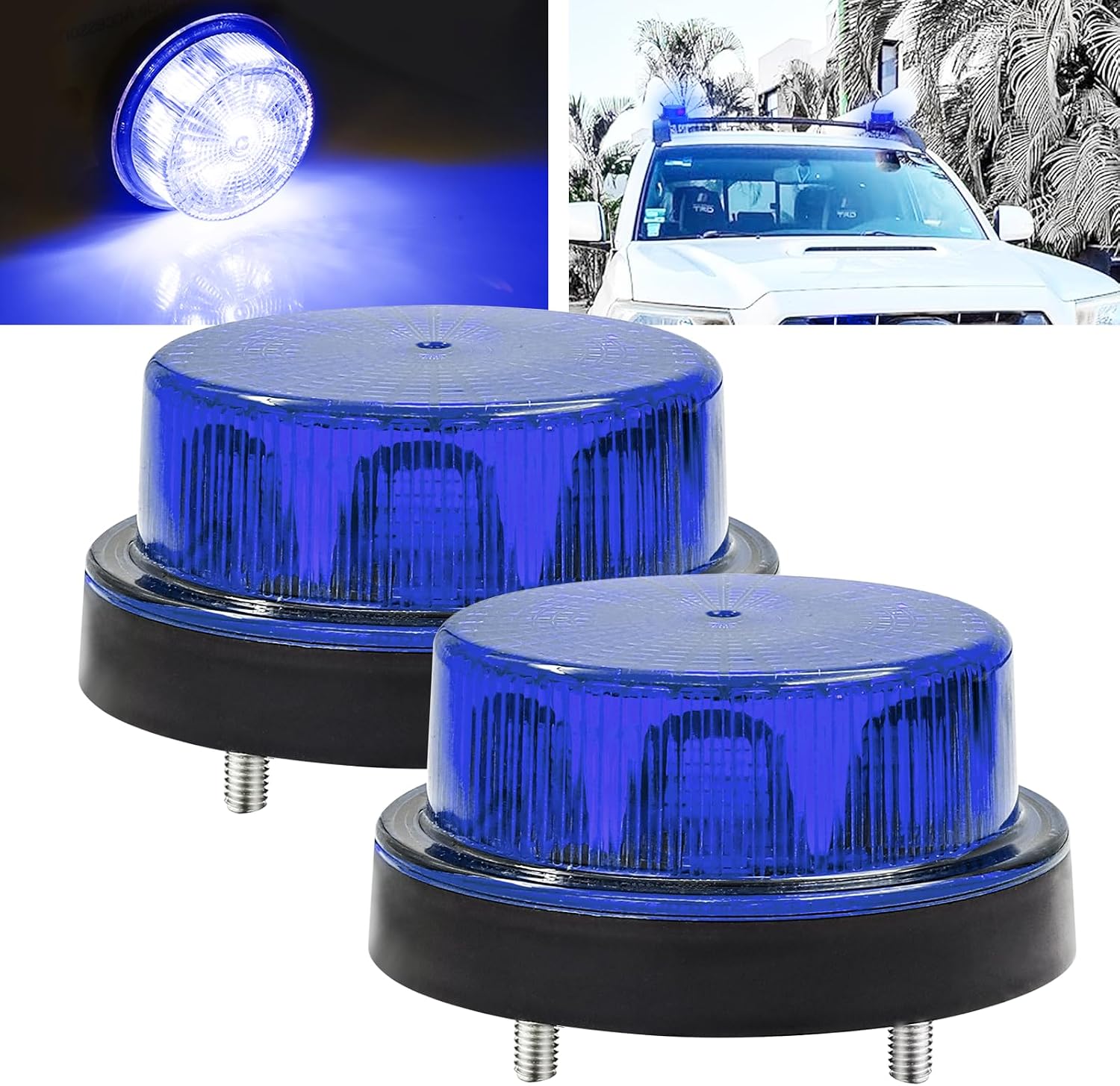 Led-rundumleuchte – 2er-set – Polycarbonat Und Abs – 360°-blinklicht – Für Lkw Und Gabelstapler – Blau