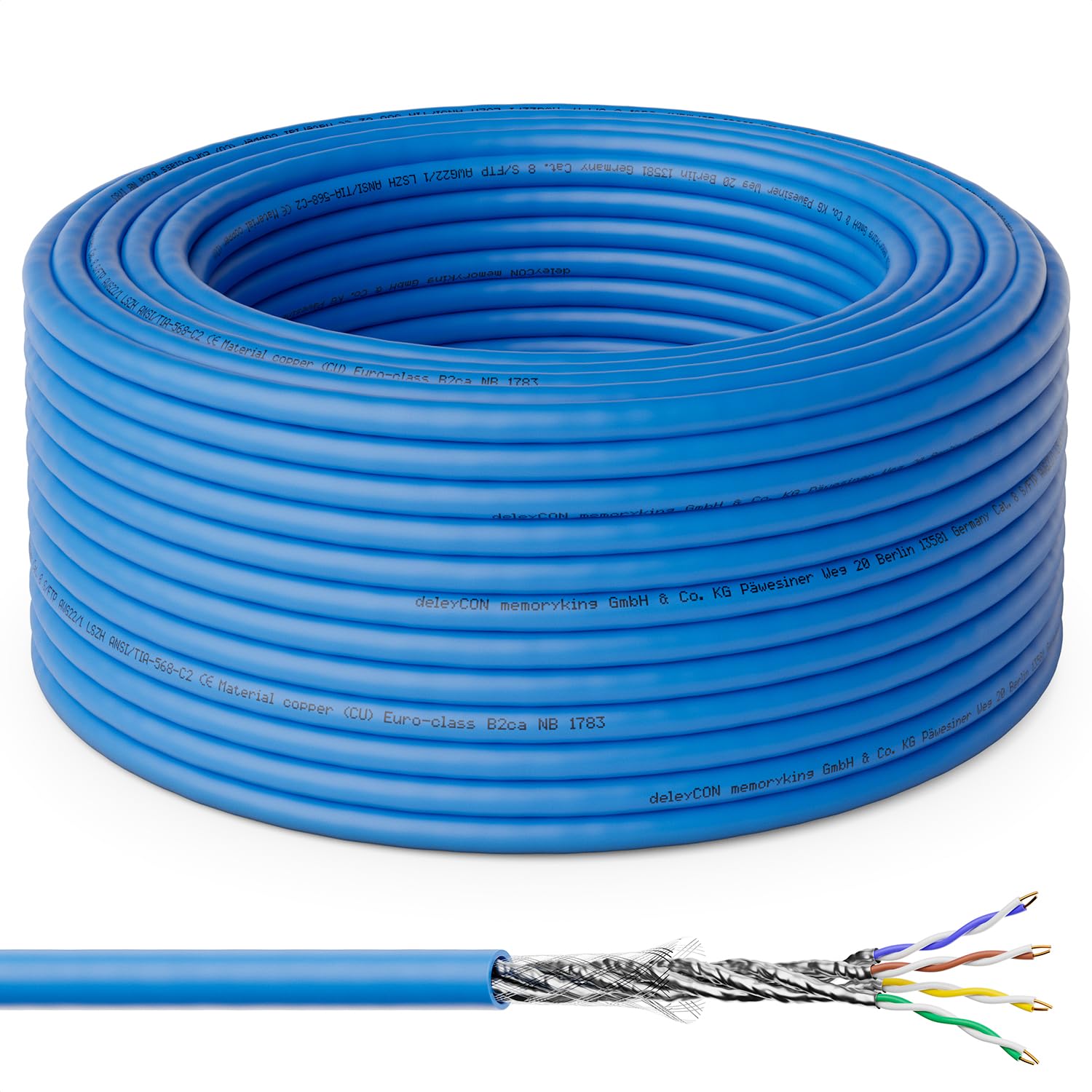 Cat 8 Netzwerkkabel – 10 M – Massives Kupfer S/ftp – 40 Gbit/s 2000 Mhz – Inneninstallation Lszh – Blau