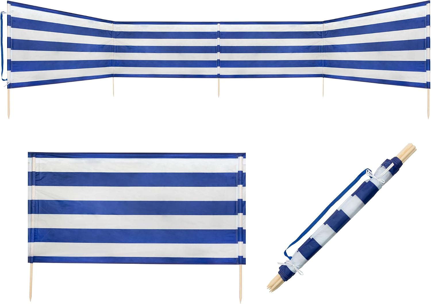 Sichtschutzwand In Blau Und Weiß – 1 Stück – Polyamidgewebe Und Holz – Wind- Und Sichtschutz – Strand, Camping, Garten – 80 X 600 Cm Oder 80 X 800 Cm