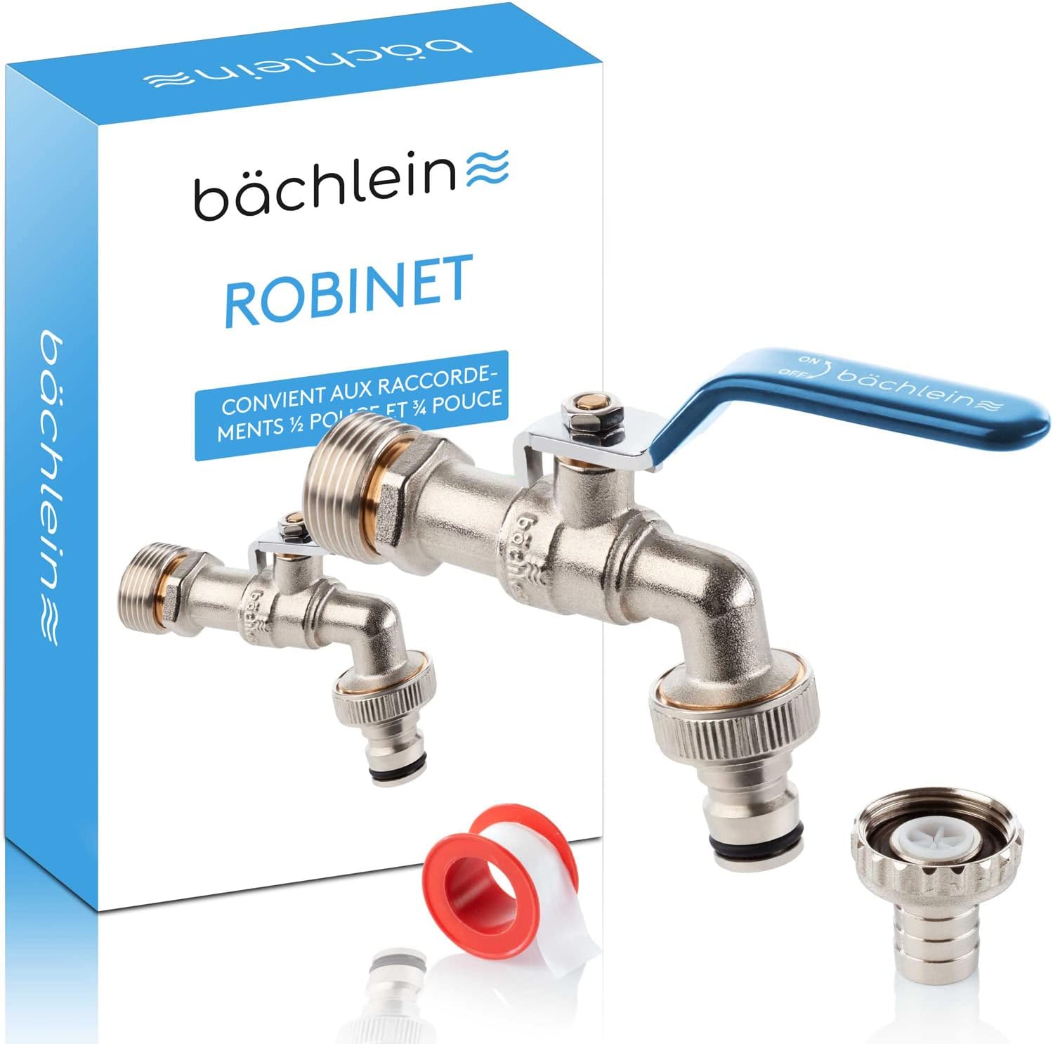 Universeller Blauer Gartenhahn – Vernickeltes Messing, 1/2 Und 3/4 Zoll – Doppelschlauchanschluss – Frostbeständiges Kugelventil Für Den Außenbereich