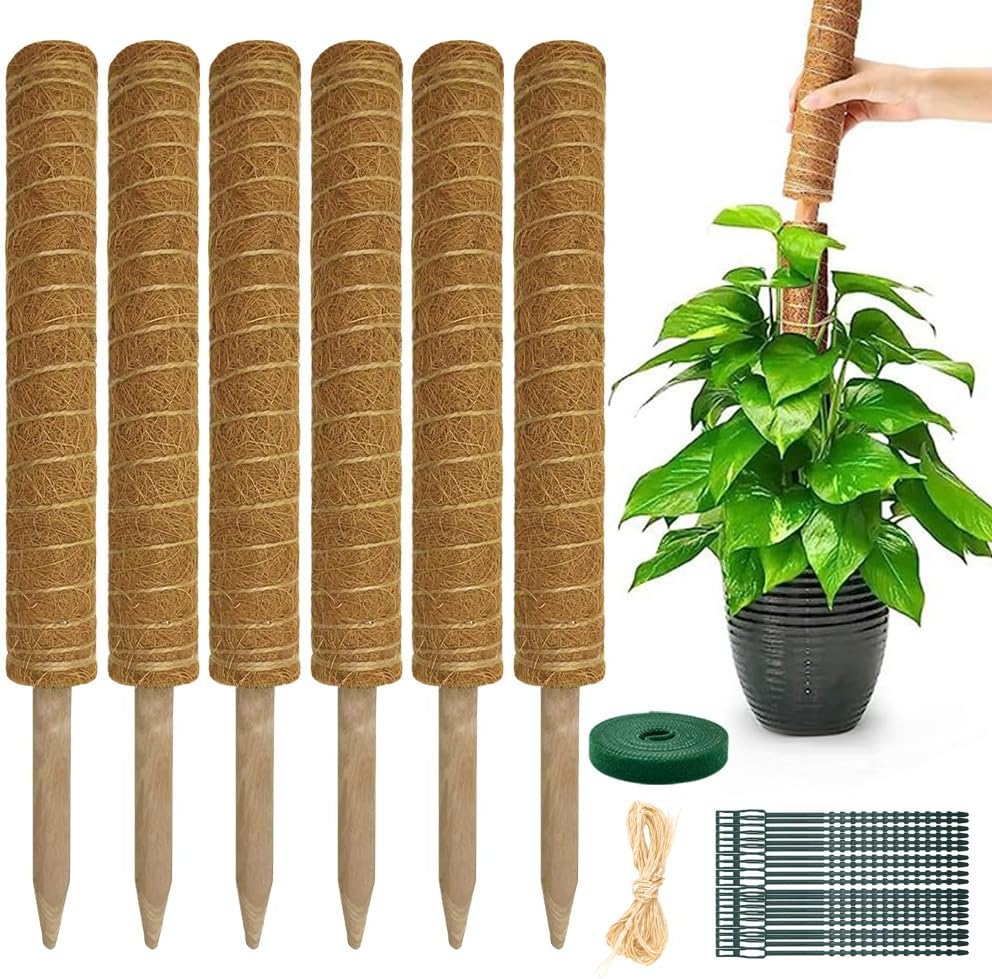 Pflanzenstütze – 6-teilig – Kokosfaser Und Pvc – Ausziehbar Von 42 Cm Bis 193 Cm – Für Monstera Und Kletterpflanzen – Braun