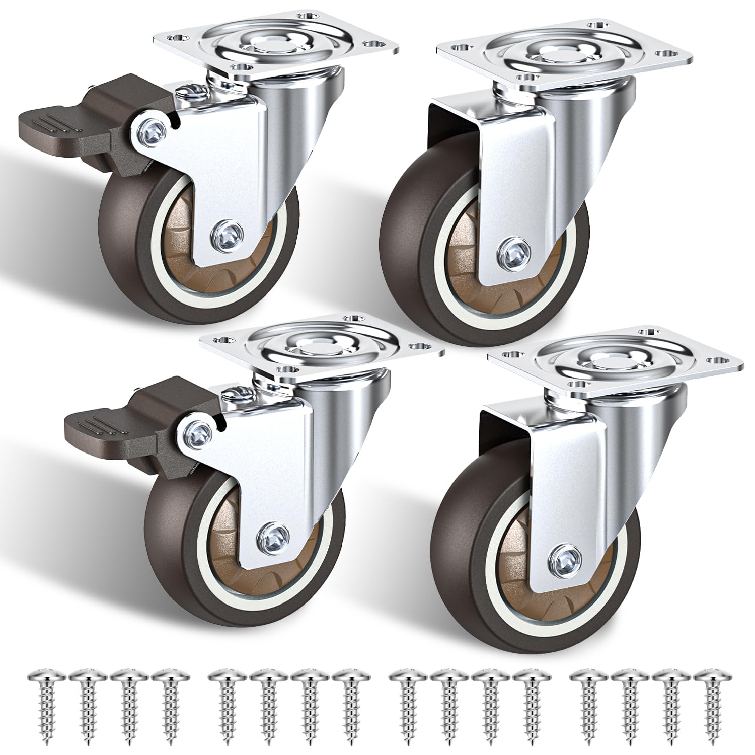 Möbelrollen – 4er-set – Geräuscharm – Tpr – 120 Kg Sicherheitsbremse – Wohnzimmer Und Büro – 50 Mm Durchmesser