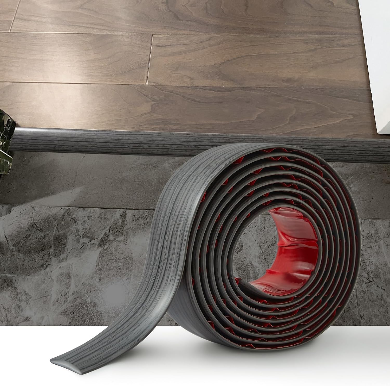 Selbstklebende Übergangsleiste – 2 M – Pvc, Holzoptik – Wasserdichter Übergang Für Küchen Und Wohnzimmer – 5 Cm, Dunkelgrau