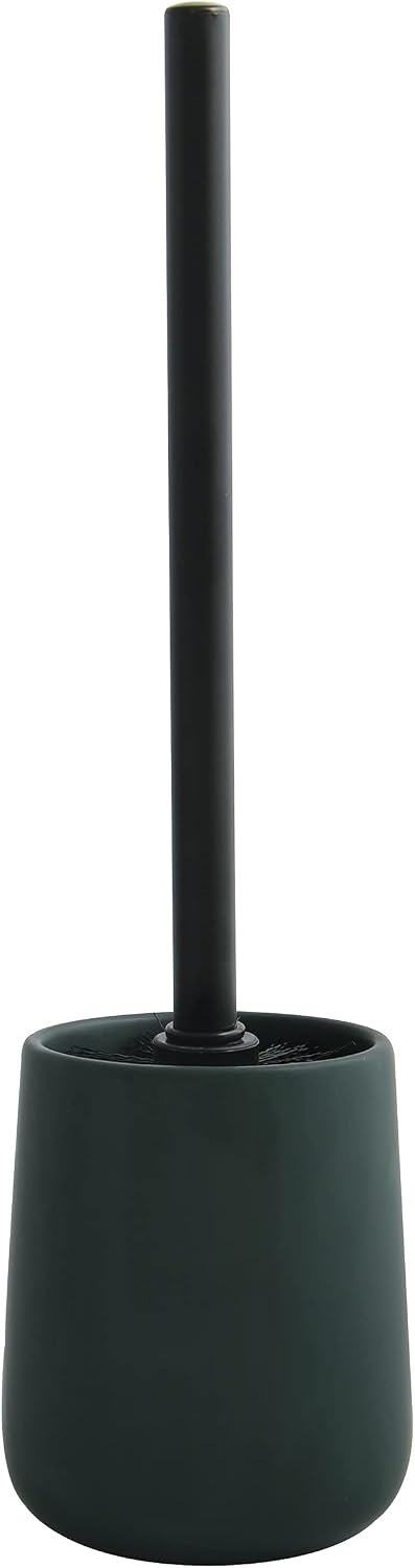 Wc-bürste Mit Halter – 1 Set – Keramik Und Silikon – Hygienische Reinigung – Modernes Badezimmer – Mattdunkelgrün, 10,4 X 38,8 Cm