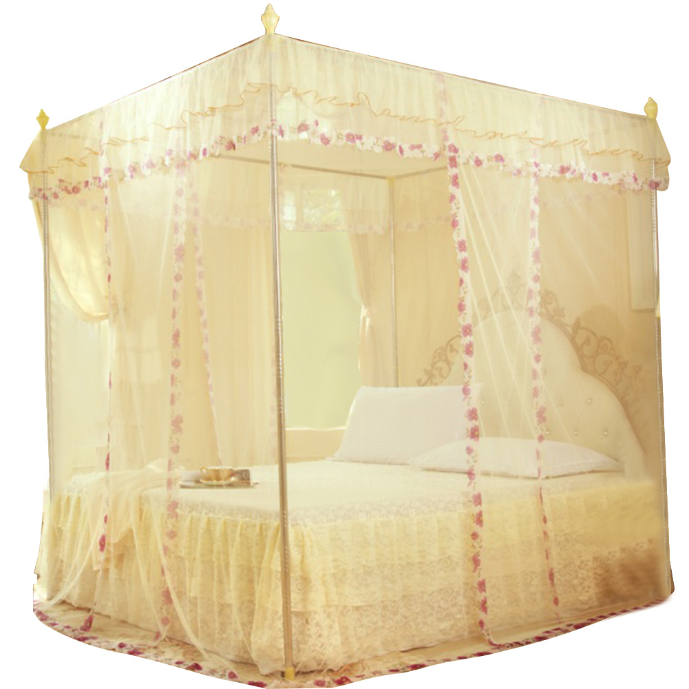 Luxuriöses Prinzessinnen-himmelbett Mit Moskitonetz Und 3 Seitlichen Öffnungen (gelb, Größe M)