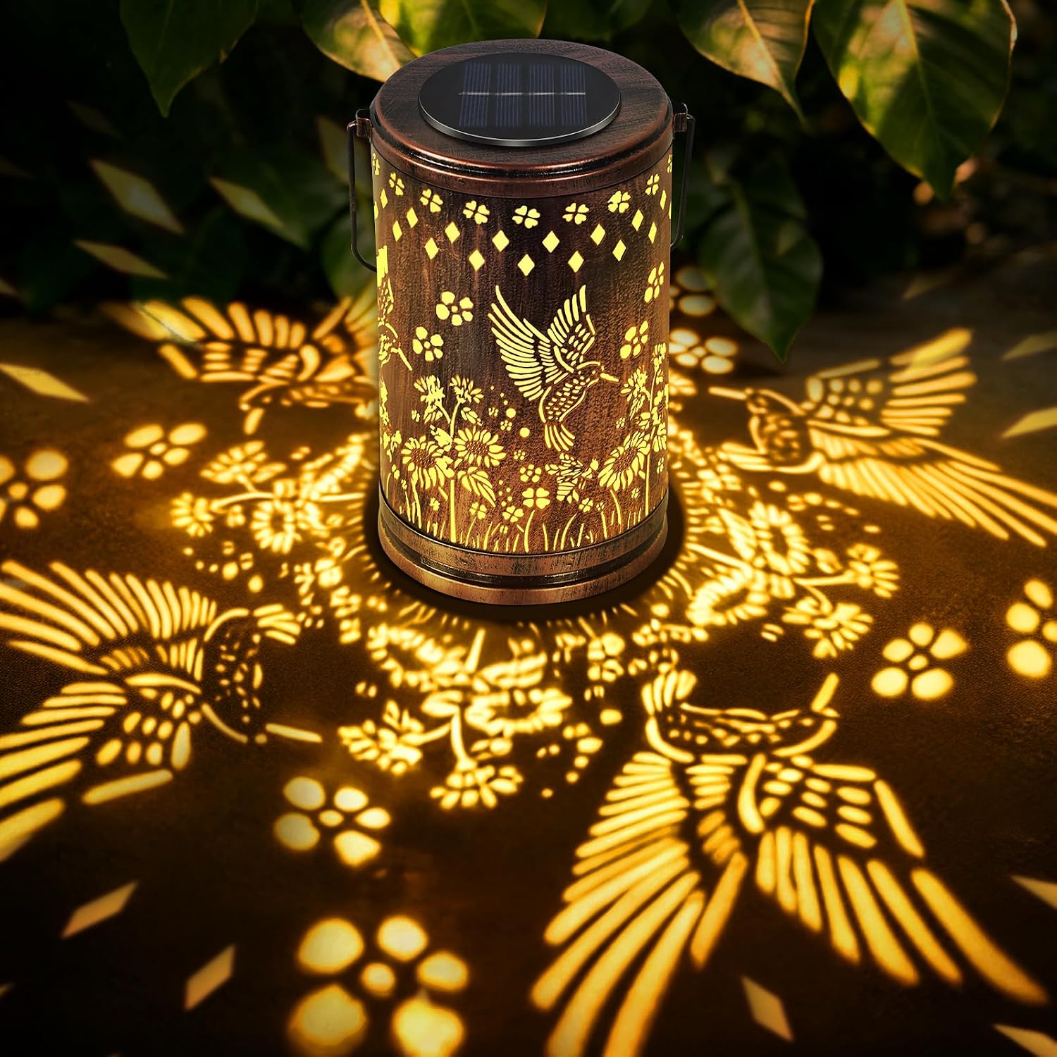 Solarlaterne – 1 Stück – Retro-metall – Kolibri-design – Wasserdicht – Für Garten, Terrasse Oder Balkon – Gold