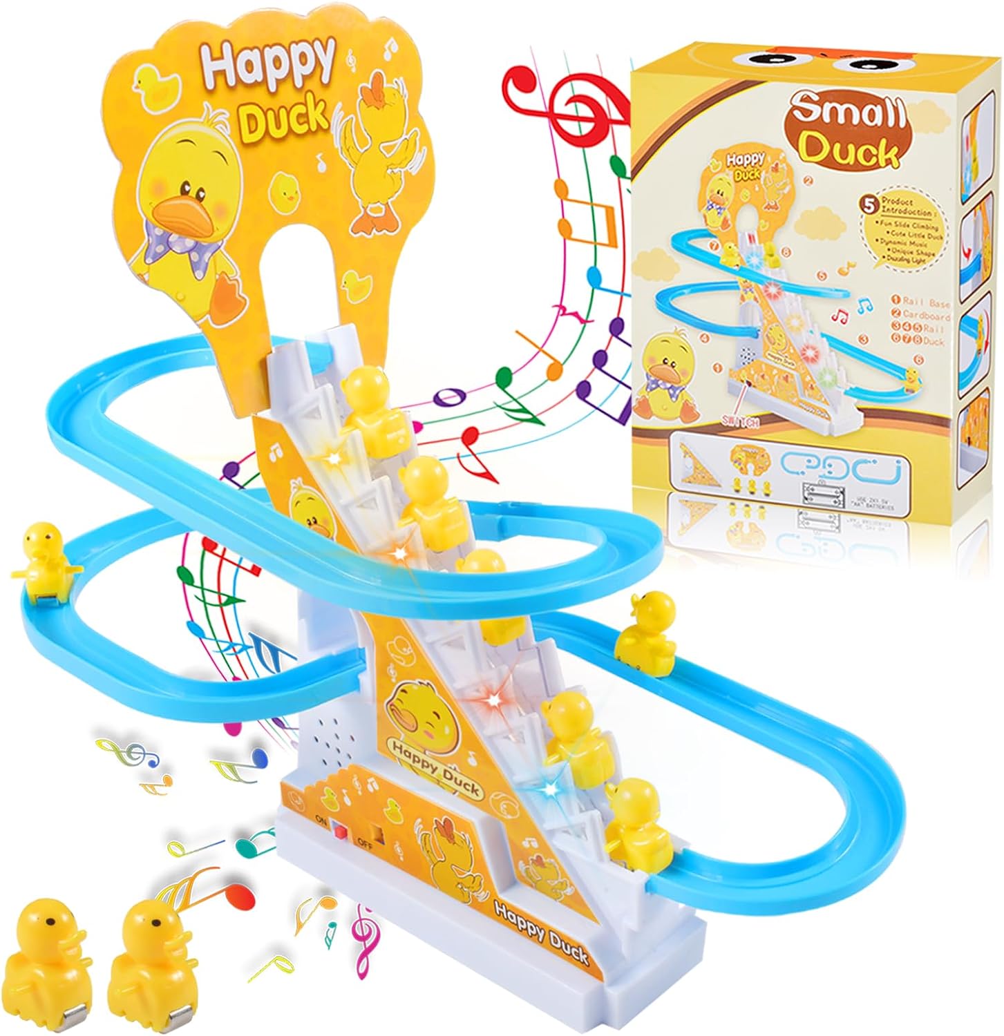 Ententreppen-spielzeug – 9er-set – Abs – Led-lichter Und Musik – Für Drinnen Und Draußen – 27,5 X 14 X 24,5 Cm