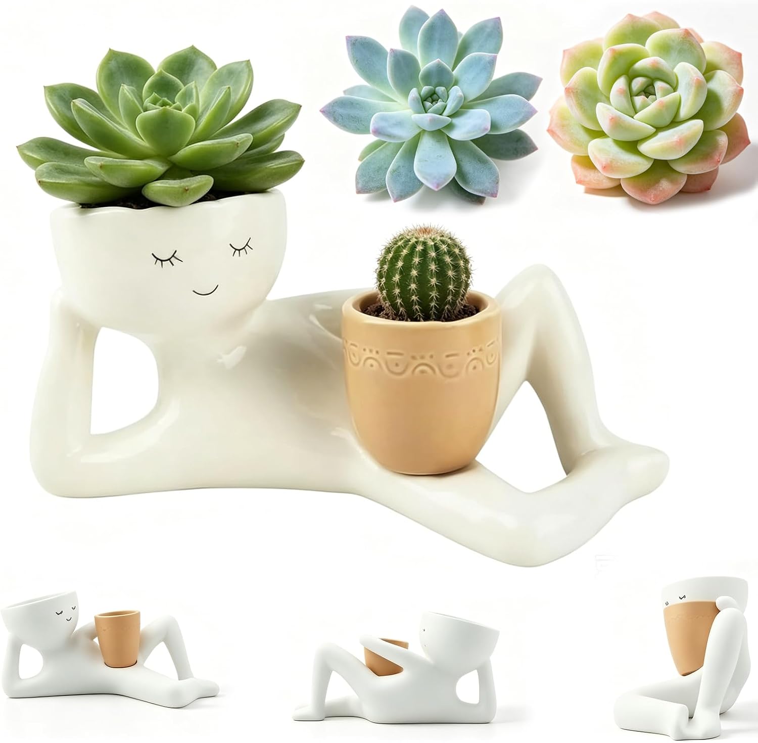 Blumentopf Aus Kunstharz – Liegender Mann – 1 Stück – Verspieltes Gelbes Design – Integriertes Abflussloch – Für Sukkulenten Und Kakteen – 25 X 13 X 12 Cm