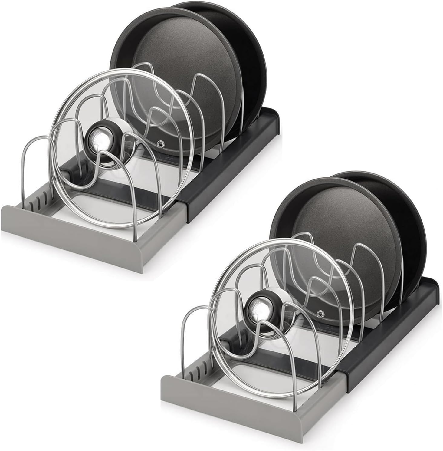 2er-set Deckelhalter – Stahl Und Pp – Verstellbar Und Ausziehbar – Für Küchenschubladen – Für Töpfe Und Pfannen – 30,5 Bis 56 Cm